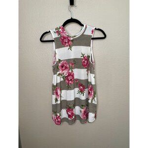 P S Kate Tank Top Womans Medium White with Floral and Stripes Polyester‎ Spandex